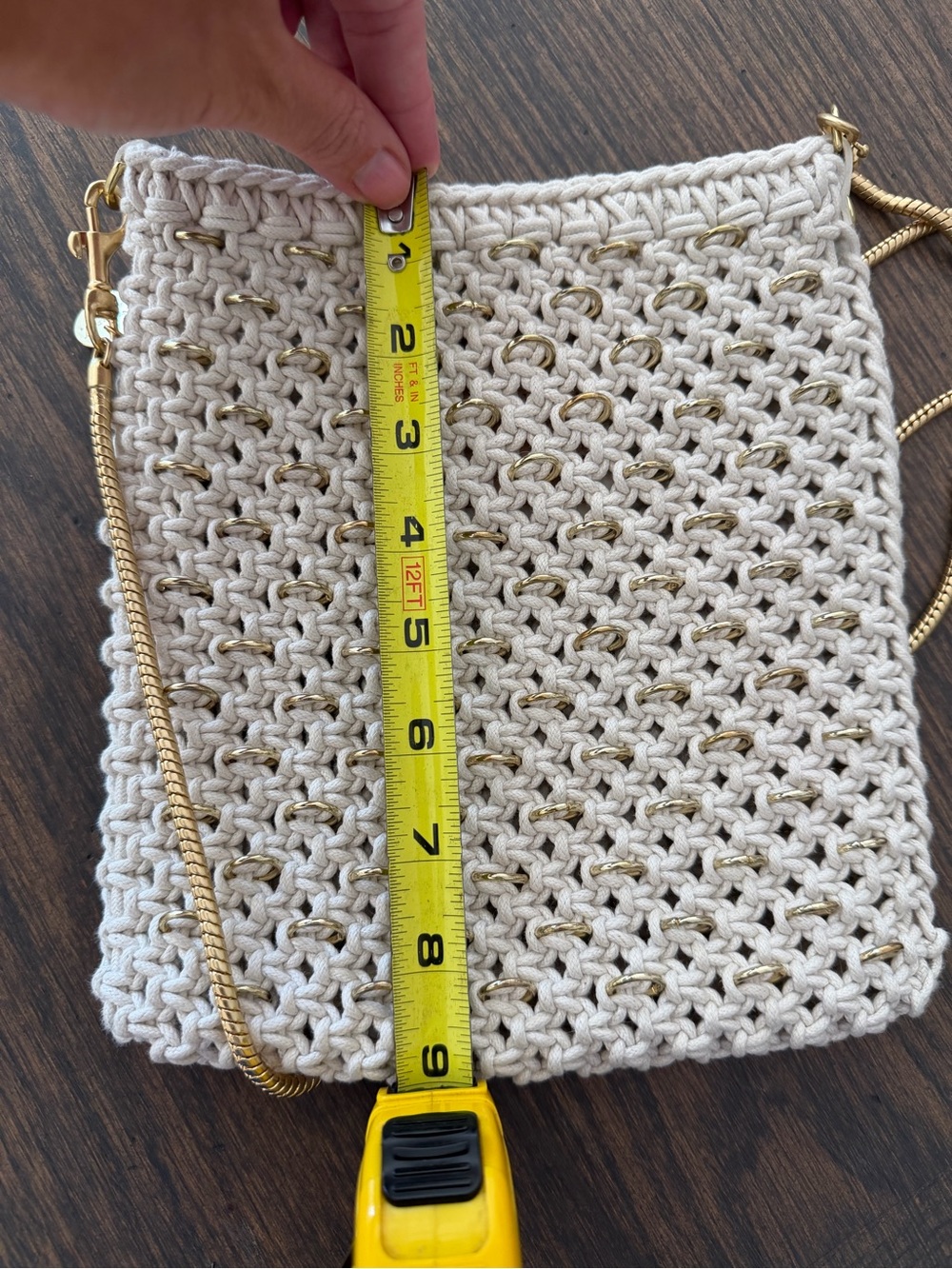 Clare V Cleore Bag in Cotton Cording w/ Gold Rings Snake Chain Crossbody Strap - Picture 13 of 14